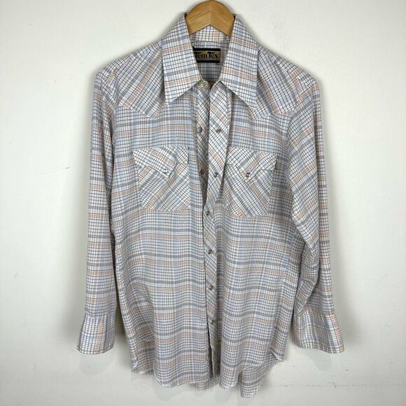 Tem Tex Vintage Orange Plaid Pearl Snap‎ Western Shirt Men’s M Read - Picture 1 of 9